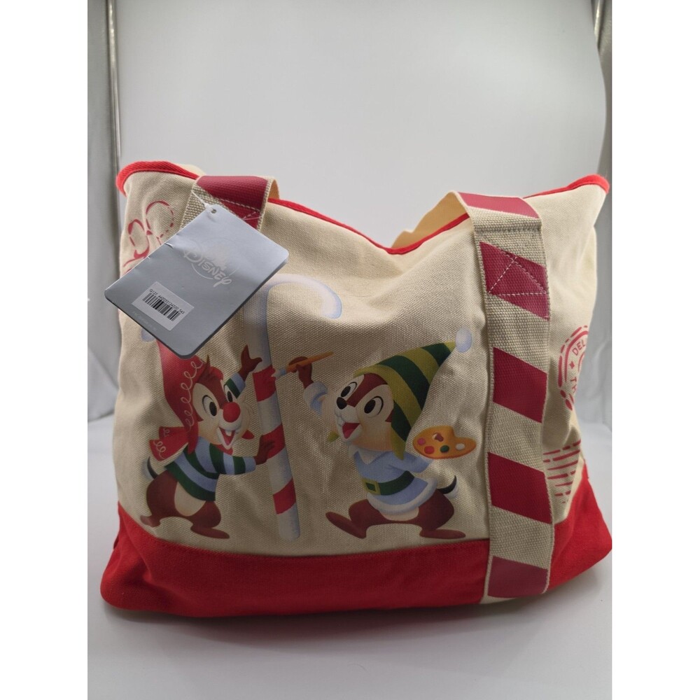 NWT Walt Disney World Tote Canvas Chip And Dale Christmas Theme. Zip Top.